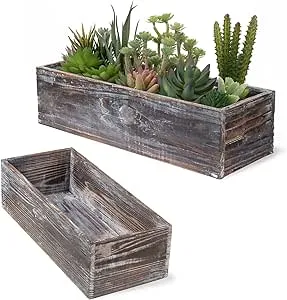 2 Pack of  Rustic Brown Wood Nesting Succulent Planters Windowsill Flower Pots