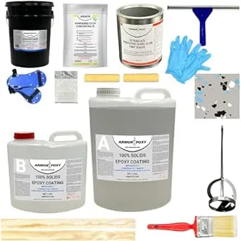 ArmorPoxy 600 Sq ft Commercial Grade, Ultra Thick, 2 Layer 2-Part Medium Gray Epoxy with Decorative Flecks Gloss Concrete and Garage Floor Paint Kit