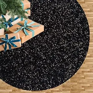 FUHSY Black Tree Skirt Christmas 46 Inch Velvet Tree Skirt Sequin Tree Skirt Mat Elegant Sequence Tree Skirt Kits Shiny Xmas Skirt Tree Decoration for Merry Christmas Holiday Halloween Tree Skirts