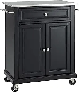 Oakestry Compact Kitchen Island with Stainless Steel Top, Black