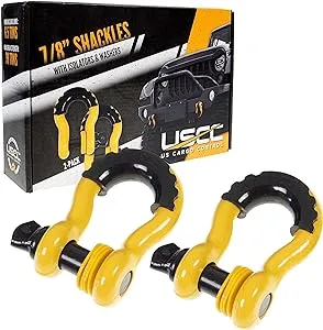 US Cargo Control D Ring Shackles 7/8 Inch (2 Pack) 78,000 lbs Break Strength, Screw Pin Tow Shackles with Isolator and Silicone Washers for Tow Strap, Off Road Vehicle Recovery Shackles, Yellow/Black