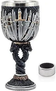 LitLife Medieval Got Swords Chalice Goblet D&D Game Dragon Gifts Iron Throne Chalice Cup Merchandise Drinking Vessel with Wine Drip Ring