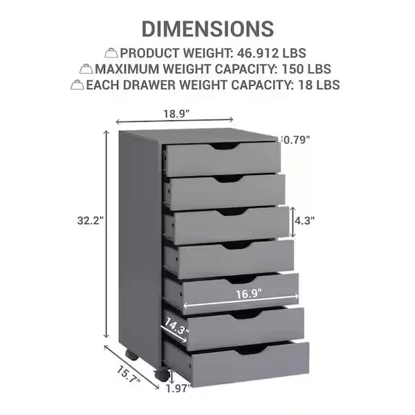 Maykoosh 7-Drawer Office File Storage Cabinet Color Gray