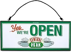 Silver Buffalo Friends Central Perk Reversible Hanging Sign Wall Art | Ready to Hang Door Plaque, Wall Decor for Kitchen, Living Room | Home Decoration Accent | 12 x 5 Inches