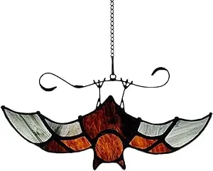 BOXCASA Bat Stained Glass Window Hangings, Bat Suncatcher Halloween Decoration,Bat Decor Hanging for Home, Office, Kitchen,Living Room