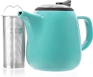 Tealyra - Daze Ceramic Teapot Turquoise - 27-ounce (2-3 cups) - Small Stylish Ceramic Teapot with Stainless Steel Lid - Extra-Fine Infuser To Brew Loose Leaf Tea