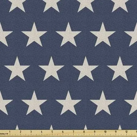 Ambesonne Star Fabric by The Yard Upholstery, Patriotic Freedom, 1 Yard, Violet Blue and Tan