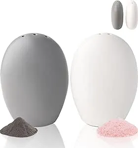 Modern Salt & Pepper Shakers Made of Chip-free Ceramic - Contemporary Mill Set for Modern Kitchen Decor - Easy to refill, White & Grey Set