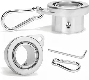 MOFEEZ Flag Pole Rings with Bearings, Fit Flagpole with 0.75-1inch Diameter, 360 Degree Anti-Wrap Aluminum Alloy Rotating Flag Mounting Rings with Carabiner Tangle Free(Pack of 2-Silver)