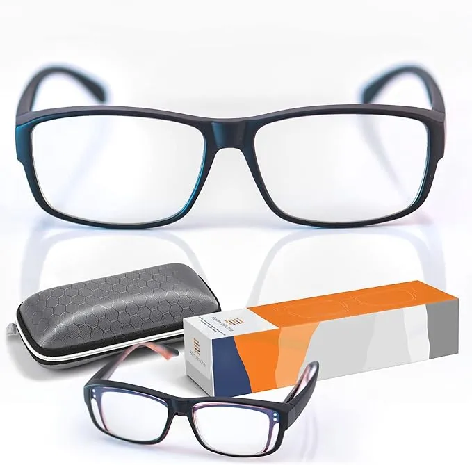 Clear Daytime Blue Light Blocking Computer Fitover Glasses | Nylon Frame | Fits Over Prescription | Reduce Eyestrain Fatigue Migraine | 100% UV Block | Premium Case