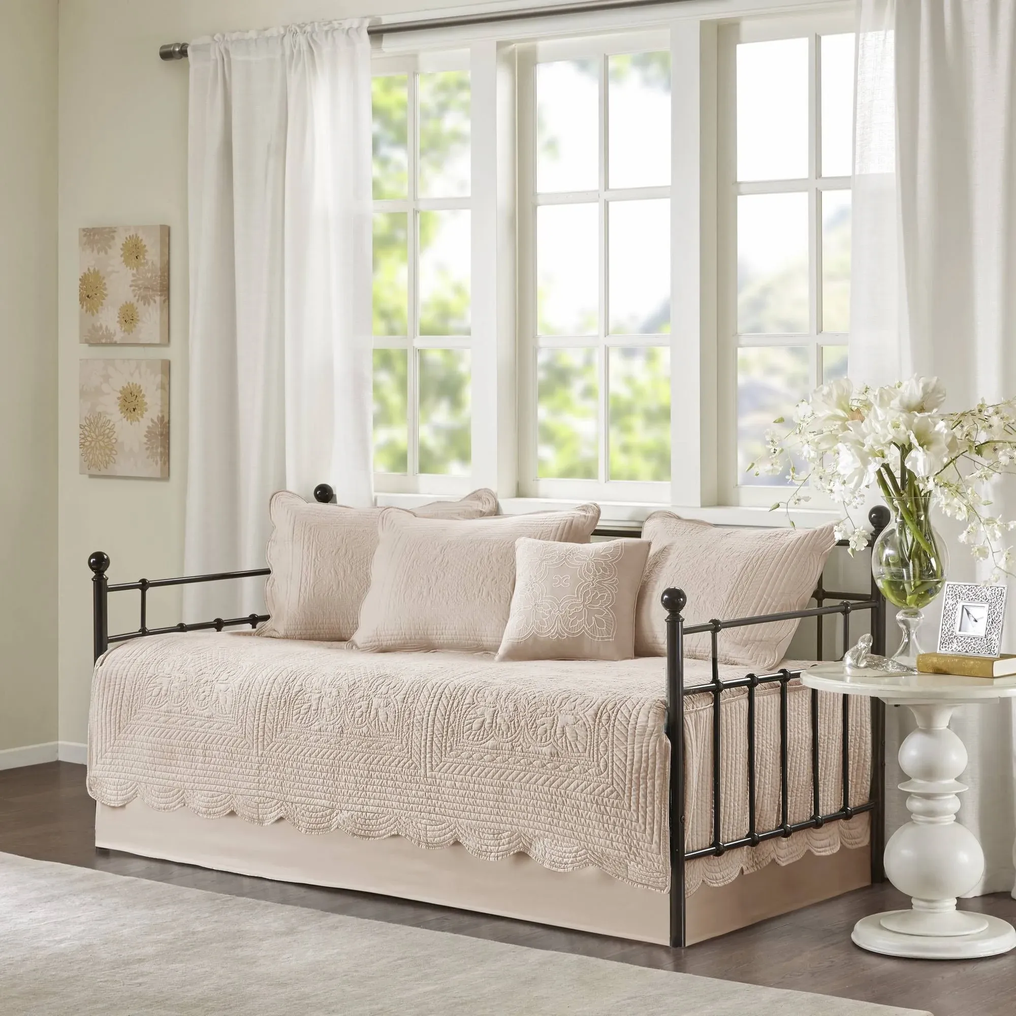 Madison Park Tuscany 6 Piece Reversible Scalloped Edge Daybed Cover Set - Blush