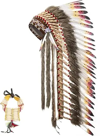 Ballinger Large Native Indian Headdress - Feather Headdress and Choker for Native Decor, Carnival, Halloween and Role Play