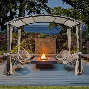 Joyside 11&#39;x11&#39; Outdoor Pergola with Sidewalls - Arched Top Outdoor Pergola with Metal Steel Frame and Textilene Top Canopy, Ideal for BBQ Party &amp; Family Gathering, Grey Top