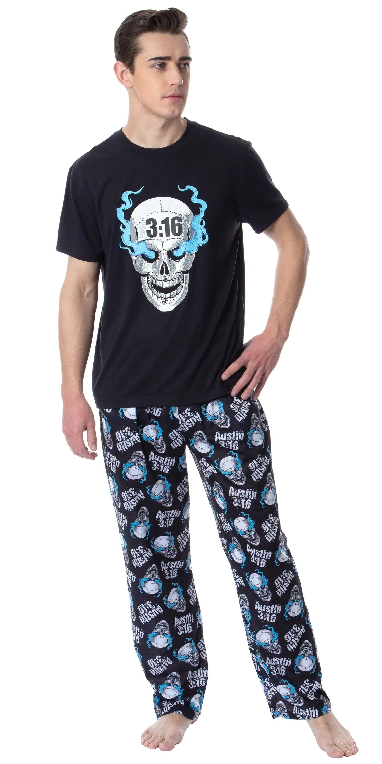 Intimo WWE Mens' Wrestling Stone Cold Steve Austin 3:16 Sleep Pajama Set (Small)