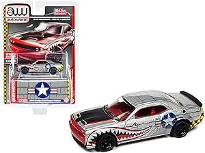 2019 Challenger Hellcat Silver Met w/Shark Teeth Graphics LTD ED to 3600 pcs Worldwide 1/64 Diecast Model Car by Auto World CP7940