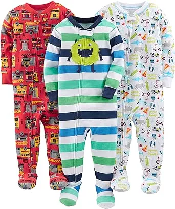 Simple Joys by Carter's Toddlers and Baby Boys' Snug-Fit Footed Cotton Pajamas, Pack of 3