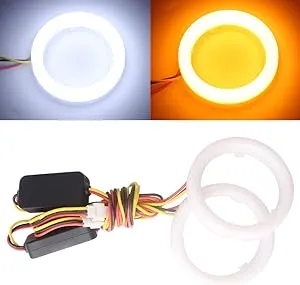 Qasim 1-Pair 70MM White+Amber Switchback 84SMD 4014 LED Car Angel Eyes Halo R...