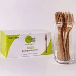 Premium Quality100% Biodegradable Forks Made of Vegetable Fibers, 100 PCS of 6.7” Long Heavy-Duty and Splinter Free Eco-Friendly Forks, Perfect Sustainable Cutlery for All Types of Occasions