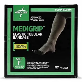 Medline Medigrip Elastic Latex Tubular Bandages, Size F, 4" W (10 cm), for Large Knees and Medium Thighs - High Compression Support, Breathable & Comfortable