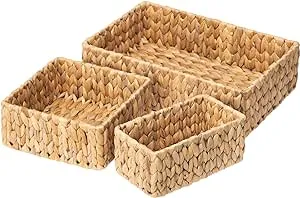 FairyHaus 3Pack Wicker Storage Baskets Set for Organizing - Large & Small, Hand Woven & Decorative