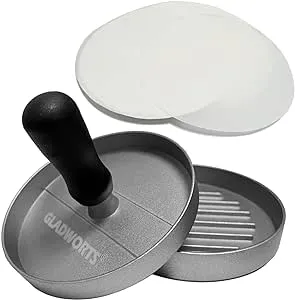 Hamburger Press Patty Maker Cast Aluminium + 100 Non-Stick Papers Quarter Pou...