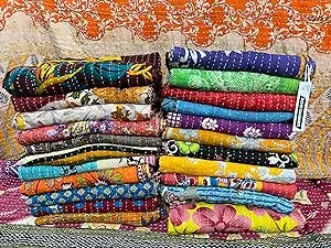 Indian Quilt Vintage Bedspreads,Throws,Ralli, Lot Kantha Reversible Bedcover Bedspread Throw Cotton Blanket Gudari -Single Pieces, Twin