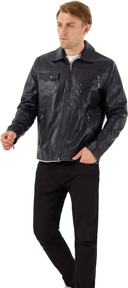 VICALLED Mens Leather Jacket Slim Fit Stand Collar PU Motorcycle Jacket Lightwei