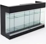 Displays2go 6ft Retail Sales Counter with Glass Shelves, Tempered Glass, Laminated Particle Board, Locking Drawers – Black (MRCLSC72BK)