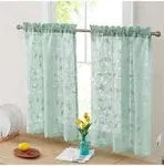 HLC.ME Joyce Lace Sheer Kitchen Cafe Curtain Tiers for Small Windows, Kitchen & Bathroom - 30 W x 36 L inch Seafoam Green