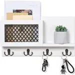 Key and Mail Holder for Wall Decorative - Rustic Mail Organizer Wall Mount, Wooden Letter Sorter Organizer with 4 Key Rack Hooks for Hallway Kitchen Farmhouse Decor (16.5” x 9.1” x 3.4”) (Black)