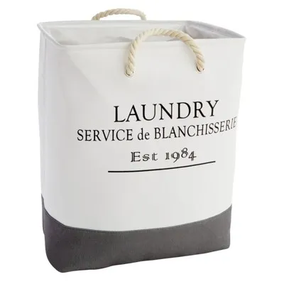 Canvas Laundry Basket with Handles for Bathroom Bedroom White and Gray 60 L C...