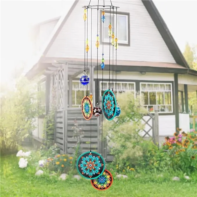 Flower Wind Chimes Outdoors with Colorful Glass Beads Deep Tone Memorial Sympathy Window Garden Hanging Windchimes for Outside