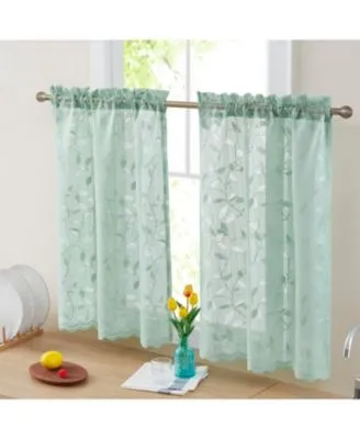 HLC.ME Joyce Lace Sheer Kitchen Cafe Curtain Tiers for Small Windows, Kitchen & Bathroom - 30 W x 36 L inch Seafoam Green