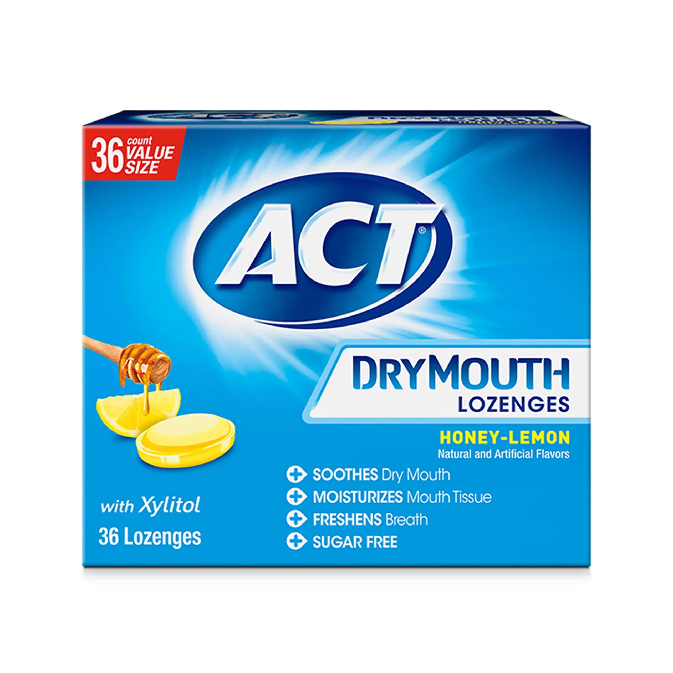 Act Dry Mouth Lozenges with Xylitol, 36-Count, Sugar Free Honey-Lemon