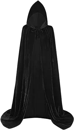 Halloween Scary Costume Adult Velvet Hooded Cloak with Led Light Up Mask Vampire Grim Reaper Robe Cape Cosplay