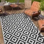 Utopia Home Waterproof Outdoor Rug for Patio 5x8 ft, Reversible Outdoor Plastic Straw Rug for Camping, Outdoor Balcony Rug, Camper Rug, Deck Rug, Outdoor RV Rugs for Picnic - Black & White