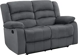 Blackjack Furniture Winthrop Microfiber, Modern Recliner Chair for Living Room and Home Theater, 60" L x 35" W x 40" H, Den Loveseat, Gray