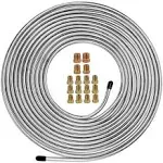 MuHize 1/4 Brake Line Kit - 25 Ft Flexible Zinc-Coated Steel Tube Roll 25 ft 1/4 Rustproof, Corrosion Protection for Hydraulic Fuel Transmission System (Includes 16 Inverted Flare Fittings) 2 Sets