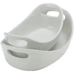 Rachael Ray Bubble & Brown 2-Piece Oval Baker Set - Light Sea Salt Gray