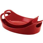 Rachael Ray 2-Piece Stoneware Bubble & Brown Baker Set, Red