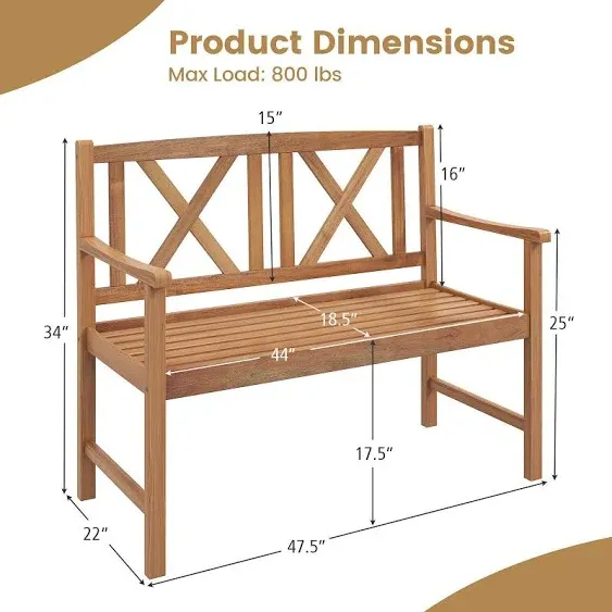 Costway 2-Person Bench Patio Acacia Wood Outdoor Loveseat