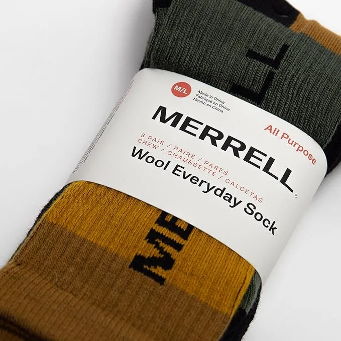 Merrell Unisex Adult Wool Everyday Hiking Socks - 3 Pairs Crew - Cushioned Moisture Wicking