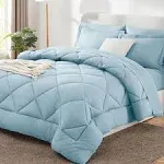  Bed in a Bag 7-Pieces Comforter Sets with Comforter and Queen Light Blue