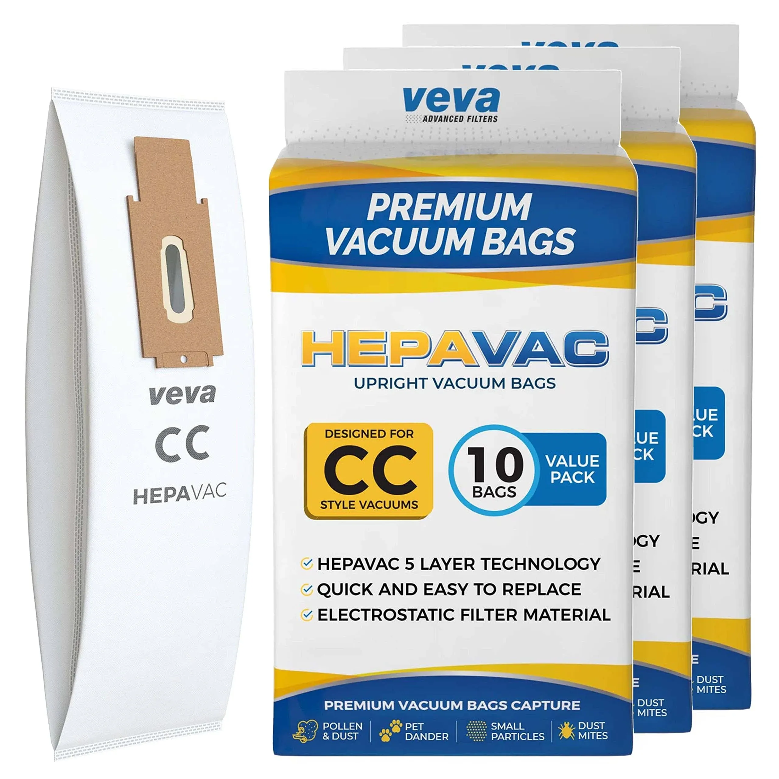 VEVA 30 Pack Premium HEPA Vacuum Bags Odor Fighting Style CC Cloth Bag 