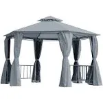 Outsunny 13' x 13' Patio Gazebo Double Roof Hexagon Outdoor Gazebo Canopy Shelter with Netting & Curtains