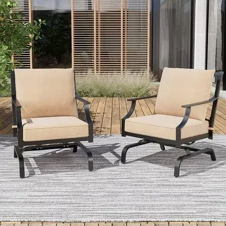 Grand Patio Outdoor Patio Chairs Set of 2, Bistro Set Rocking Chairs with Cushioned Seat & Backrest, Patio Conversation Furniture Set for Garden Deck,