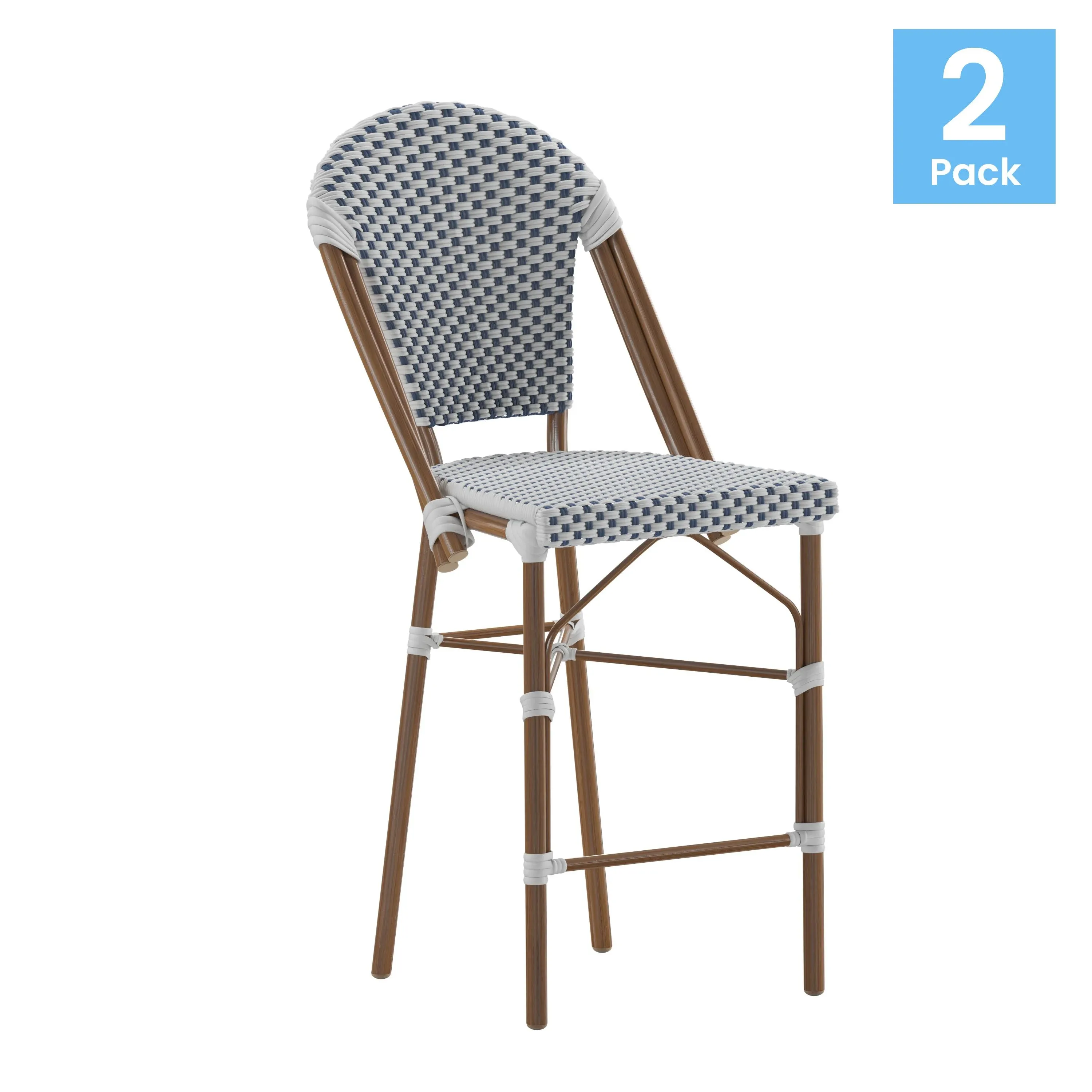 2PK White/Navy Paris Stool 2-SDA-AD642001-F-CS-WHNVY-NAT-GG