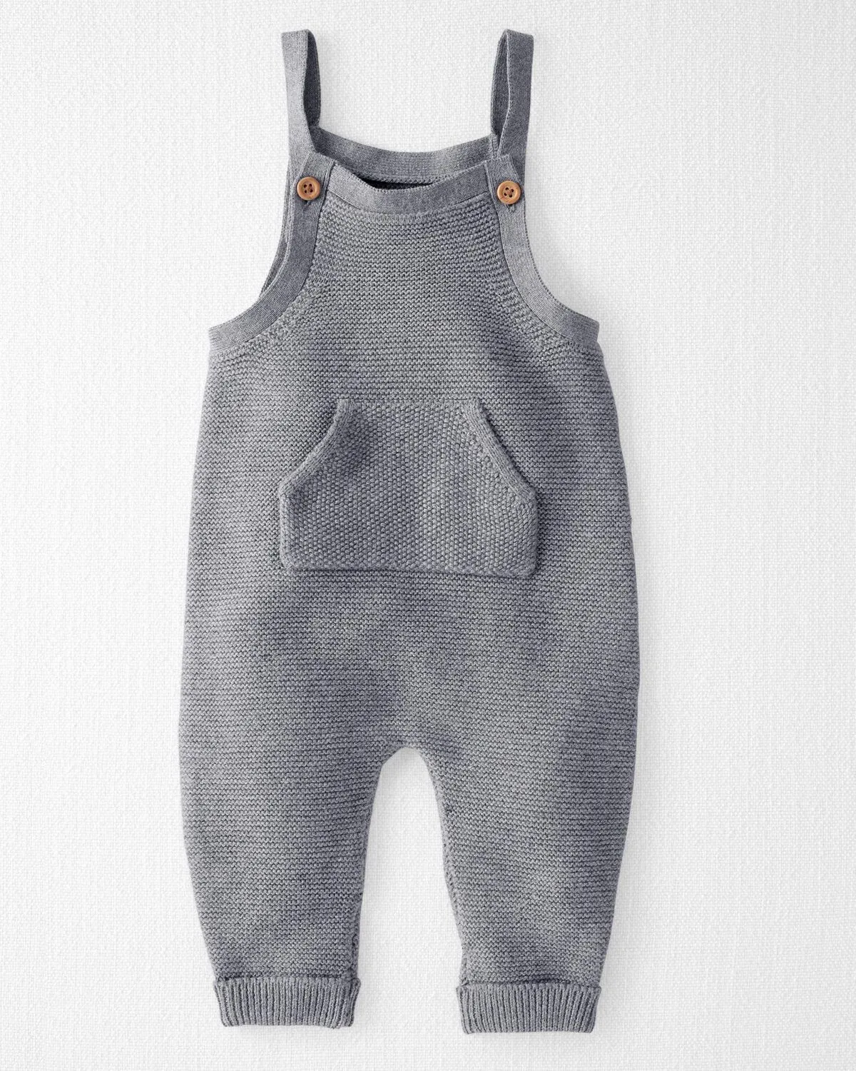 Baby Organic Sweater Knit Overalls in Dark Gray