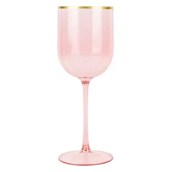 12 Oz Pink Gold Rim Plastic Wine Goblets 5 Pack