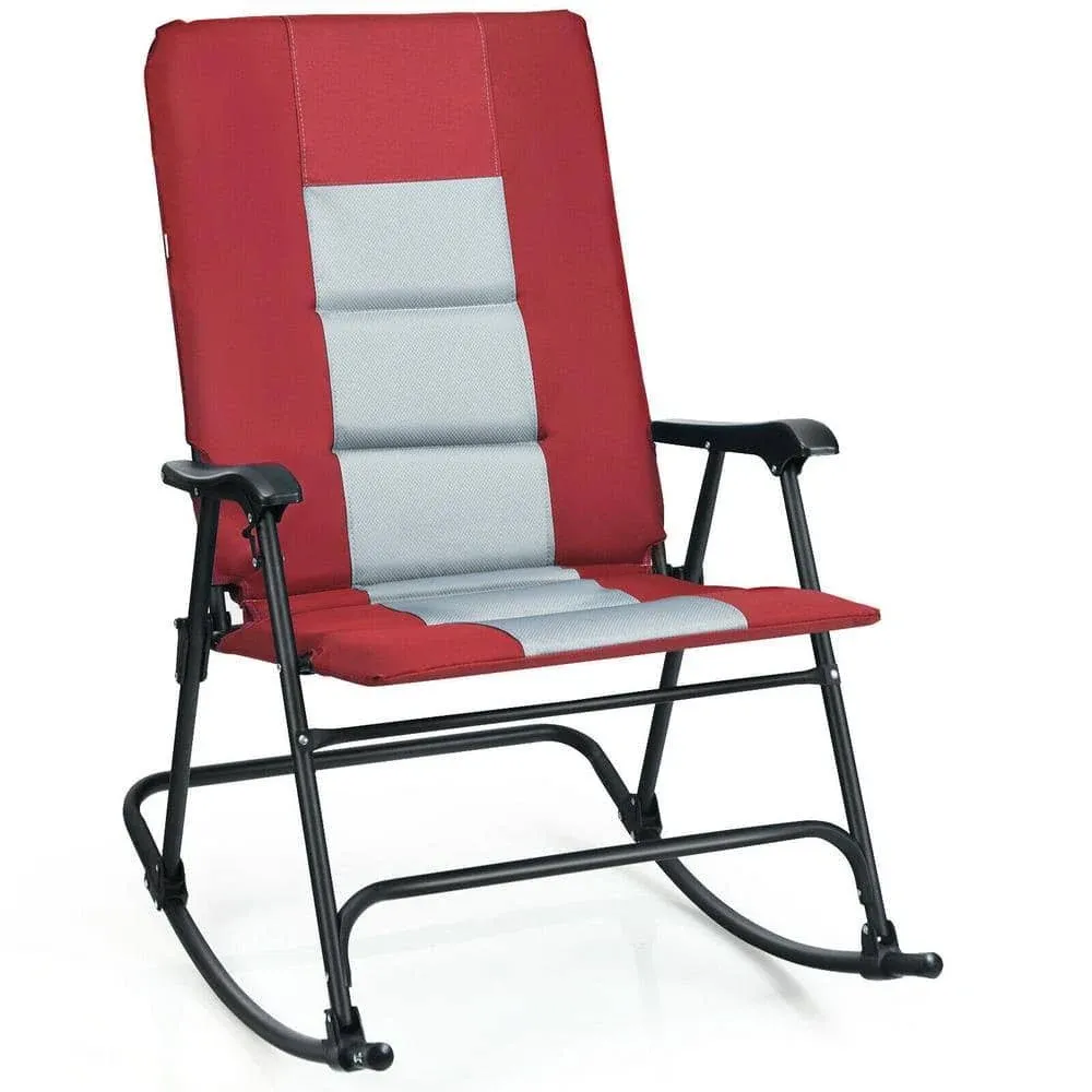 Red Foldable Rocking Padded Portable Camping Chair with Backrest and Armrest